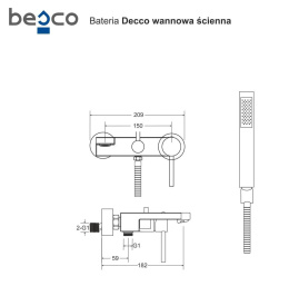 BESCO Decco Bateria wannowa ścienna czarny mat BW-DS-CZ