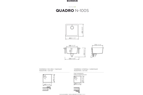 SCHOCK QUADRO N-100S Alpina CRISTALITE Zlewozmywak Granitowy 45x43cm Kolor Alpina