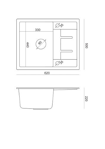 Quadron MORGAN 116 GraniteQ Zlew Granitowy 62x50cm silver stone/elementy złote HB8210U5-G1_P2O