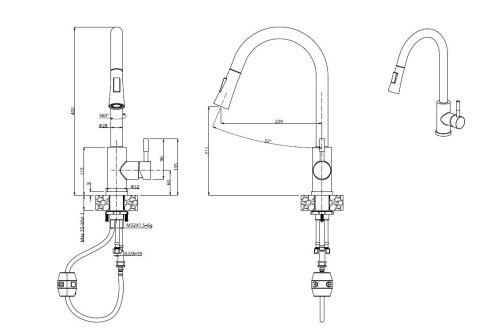 Quadron JULIA Steinsteel Nano Color bateria kuchenna stalowa PVD miedziany z wyciąganą wylewką 3673500PVDC1