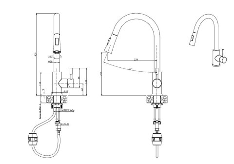 Quadron JULIA Steinsteel VERY BLACK - czarny mat bateria kuchenna z wyciąganą wylewką 3673500BLM