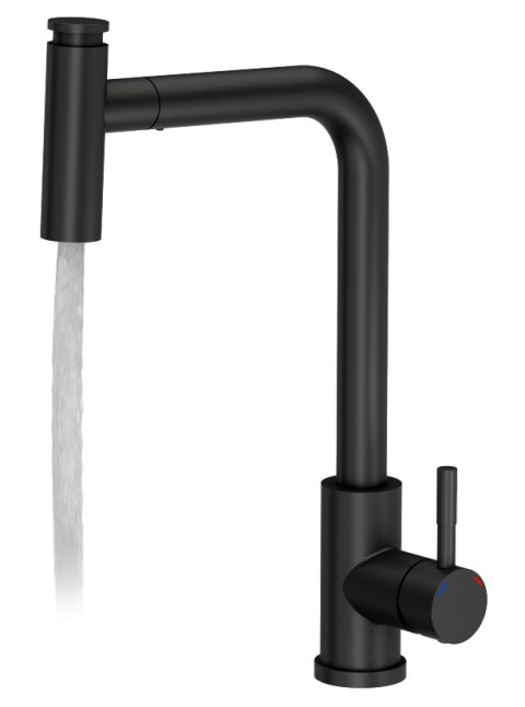 Quadron MERYL Bateria zlewozmywakowa stalowa Very Black z wyciąganą wylewką kolor czarny mat 3673501BLM