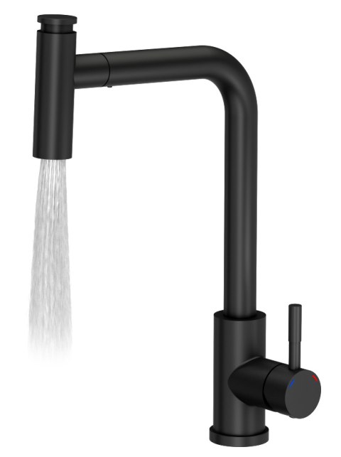 Quadron MERYL Bateria zlewozmywakowa stalowa Very Black z wyciąganą wylewką kolor czarny mat 3673501BLM