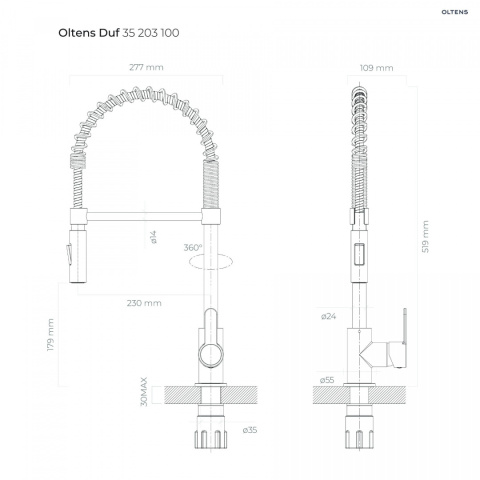 Z kodem LATO -7% !!! Oltens Duf bateria kuchenna stojąca z wyciąganą wylewką chrom 35203100