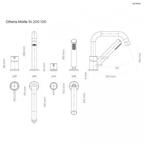 Z kodem LATO -7% !!! Oltens Molle bateria wannowo-prysznicowa kompletna 4-otworowa chrom 34200100