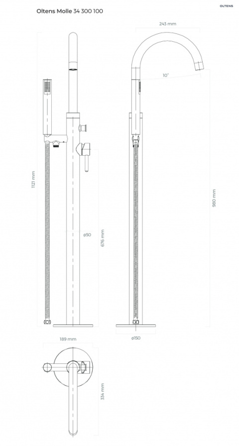Z kodem LATO -7% !!! Oltens Molle bateria wannowo-prysznicowa kompletna wolnostojąca czarny mat 34300300