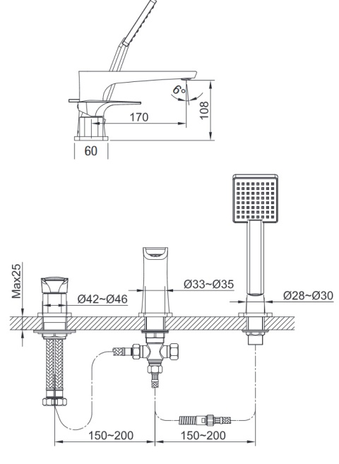 Blue Water Monaco Bateria wannowa 3-otworowa chrom MON-BWW.080C