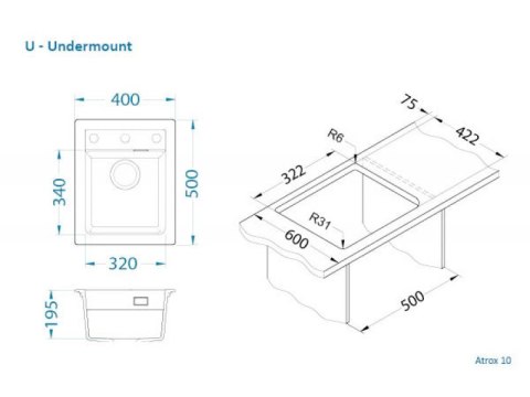 Alveus Atrox 10 Zlewozmywak Granitowy 40x50cm Biały 1139079