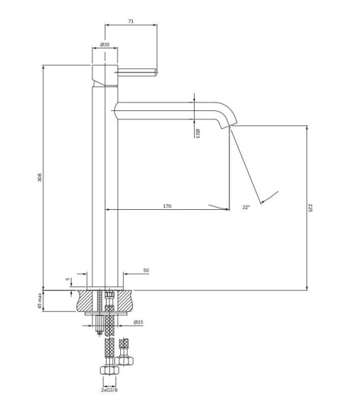 Omnires Y Bateria umywalkowa wysoka grafit Y1212GR