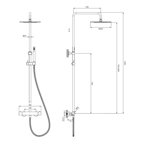 Omnires Y Zestaw prysznicowy natynkowy termostatyczny z deszczownicą złoty Y1244SUGL
