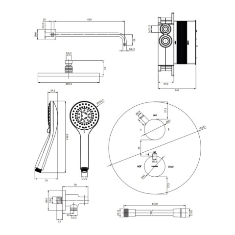 Omnires Y Zestaw prysznicowy podtynkowy termostatyczny z deszczownicą czarny SYSYT05BL