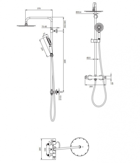 Omnires Y Zestaw prysznicowy termostatyczny ścienny z deszczownicą czarny Y1244NBL