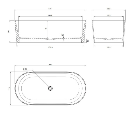 Omnires Ovo M+ Wanna wolnostojąca 160x75 cm biały połysk OVOWWBP