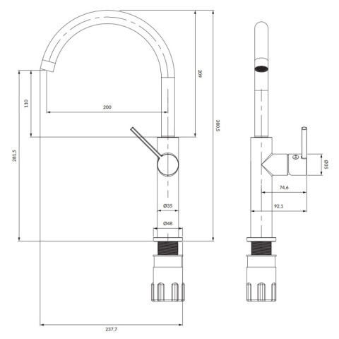 Omnires Tula Bateria kuchenna grafitowa TL6050GR