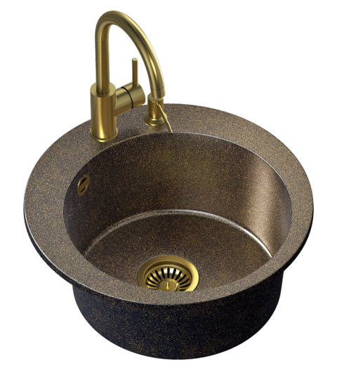 QUADRON ZLEWOZMYWAK 1kom. 51*51*20 CM MORGAN 210 STEINGRAN ART GOLD BLACK PEARL ZE ZŁOTYM ODPŁYWEM Z BATERIĄ NAOMII DOZOWNIKIEM