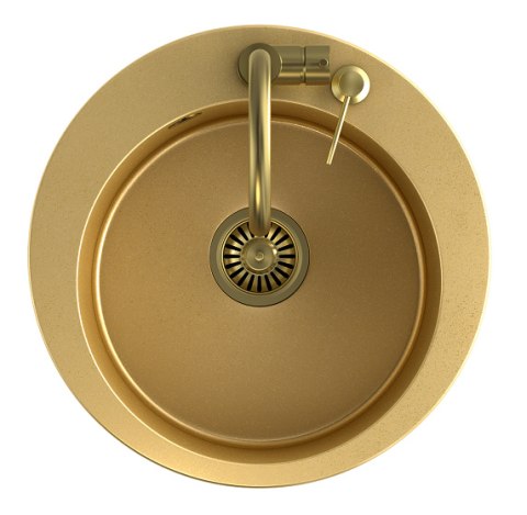 QUADRON ZLEWOZMYWAK GRANITOWY 1kom. 51*51*20 CM MORGAN 210 STEINGRAN ART GOLD ZE ZŁOTYM ODPŁYWEM Z BATERIĄ NAOMI I DOZOWNIKIEM