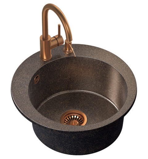 QUADRON zlewoz.1kom 51*51*20 CM MORGAN 210 STEINGRAN ART COOPER BLACK PEARL Z MIEDZIANYM ODPŁYWEM Z BATERIĄ NAOMI I DOZOWNIKIEM