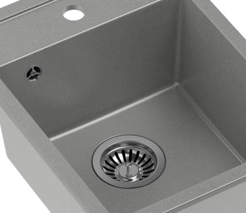 Quadron ZLEWOZMYWAK GRANITOWY JEDNOKOMOROWY 39*50*24 CM JOHNNY 90 SZARY ZE STALOWYM ODPŁYWEM HCQJ3950SZK