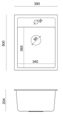 Quadron ZLEWOZMYWAK GRANITOWY JEDNOKOMOROWY 39*50*24 CM JOHNNY 90 SZARY ZE STALOWYM ODPŁYWEM HCQJ3950SZK