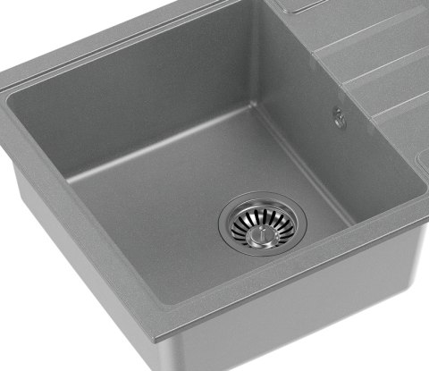 Quadron ZLEWOZMYWAK GRANITOWY JEDNOKOMOROWY 62*50*20 CM Z OCIEKACZEM PETER 116 SZARY ZE STALOWYM ODPŁYWEM HCQP6250SZK