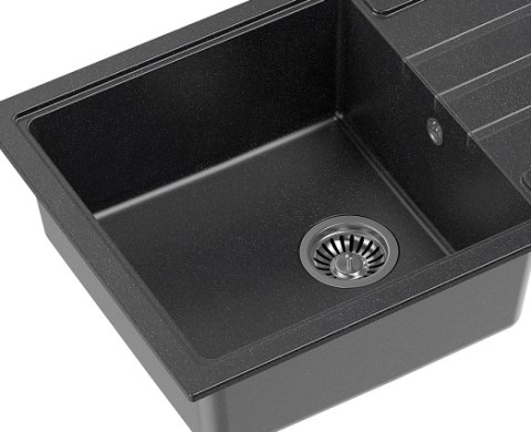 Quadron ZLEWOZMYWAK GRANITOWY JEDNOKOMOROWY 78*50*20 CM Z OCIEKACZEM PETER 111 CZARNY ZE STALOWYM ODPŁYWEM HCQP7850CZK