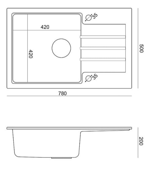 Quadron ZLEWOZMYWAK GRANITOWY JEDNOKOMOROWY 78*50*20 CM Z OCIEKACZEM PETER 111 SZARY ZE STALOWYM ODPŁYWEMHCQP7850SZK