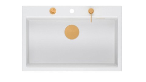 Quadron Zlewozmywak granitowy MARC 1-komorowy 76x50 cm biały/snow white + Nano MIEDŹ PVD HQM7650U1_PVDC1