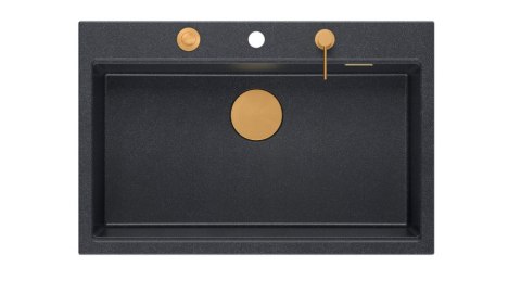 Quadron Zlewozmywak granitowy MARC 1-komorowy 76x50 cm czarny/black diamond + Nano MIEDŹ PVD HQM7650U8_PVDC1