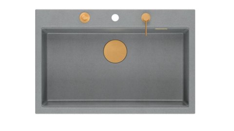 Quadron Zlewozmywak granitowy MARC 1-komorowy 76x50 cm szary/silver stone + Nano MIEDŹ PVD HQM7650U5_PVDC1