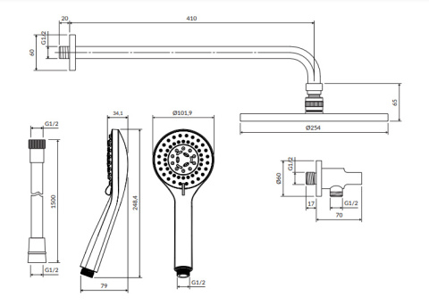 Omnires Y termostatyczny system prysznicowy podtynkowy miedź SYSYT05CP