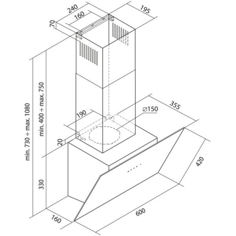 Toflesz okap 60cm Fiera Lux Czarna