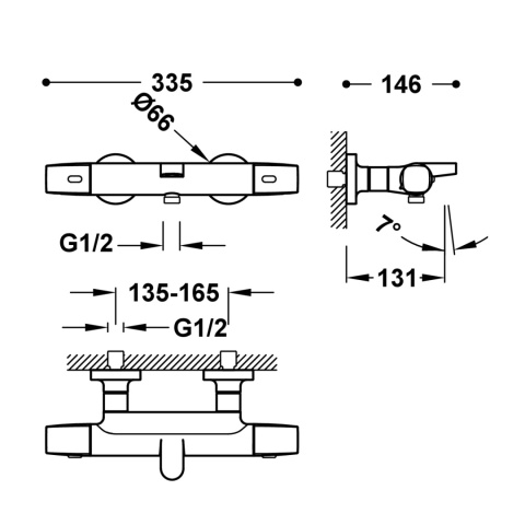 TRES BATERIA NAŚCIENNA TERMOSTATYCZNA NAŚCIENNA DO WANNY I PRYSZNICA CHROM 19017404
