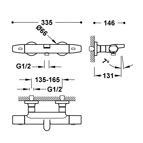 TRES NAŚCIENNA BATERIA TERMOSTATYCZNA NAŚCIENNA DO WANNY I PRYSZNICA CHROM 19017403