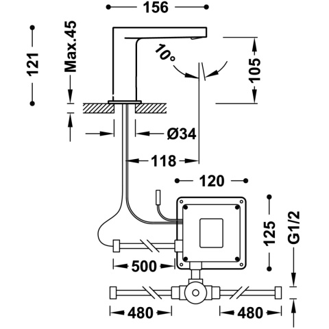 Tres CLASS-TRES Bateria umywalkowa elektroniczna, z mieszaczem, chrom 205.603.02