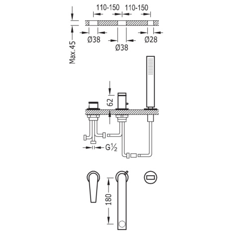 Tres Class bateria wannowo-prysznicowa 3-otworowa chrom 20516103