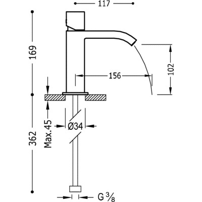Tres Cuadro Jednouchwytowa bateria umywalkowa z kaskadową wylewką i pokrętłem chrom 00610102