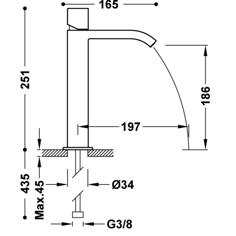 Tres Cuadro-Tres Jednouchwytowa bateria umywalkowa z kaskadową wylewką i pokrętłem chrom 00661002