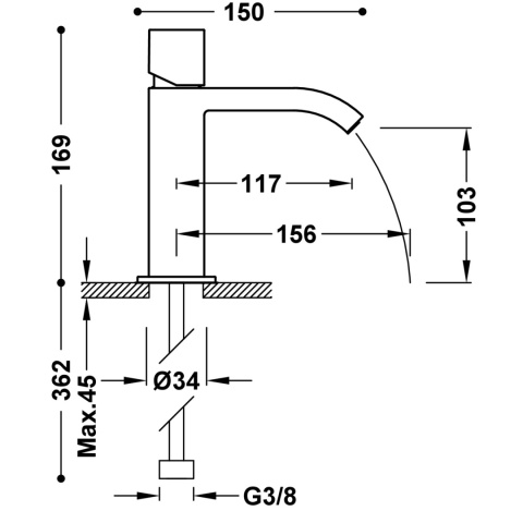 Tres Cuadro-Tres Jednouchwytowa bateria umywalkowa z kaskadową wylewką pokrętłem i korkiem automatycznym chrom 006.101.02.D