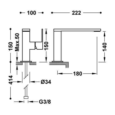 Tres Cuadro Tres bateria umywalkowa chrom 10620501