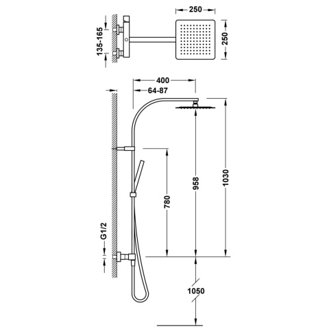 Tres Cuadro Zestaw prysznicowy natynkowy z deszczownicą chrom 00719102