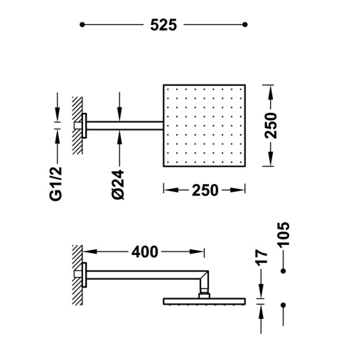Tres Exclusive deszczownica 25 cm kwadratowa chrom 03423101