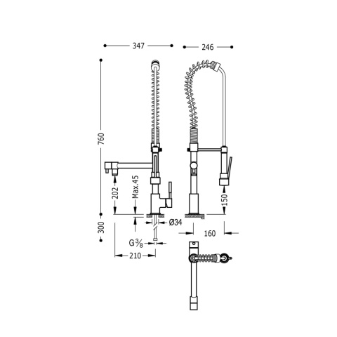 Tres Essential bateria kuchenna stojąca chrom 130495