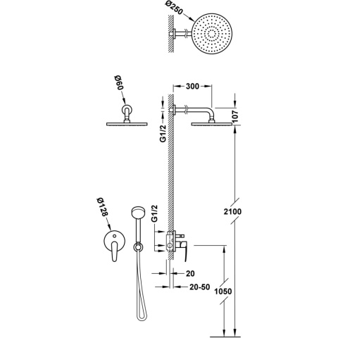Tres Flat zestaw prysznicowy podtynkowy z deszczownicą chrom 204.180.02