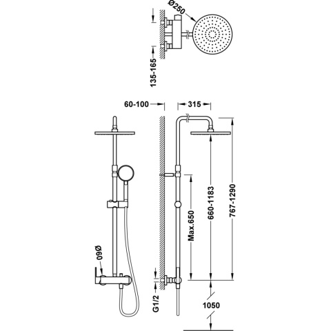 Tres Lex zestaw prysznicowy natynkowy chrom 08119702