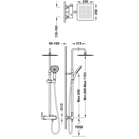 Tres Lex zestaw prysznicowy natynkowy chrom 08119704