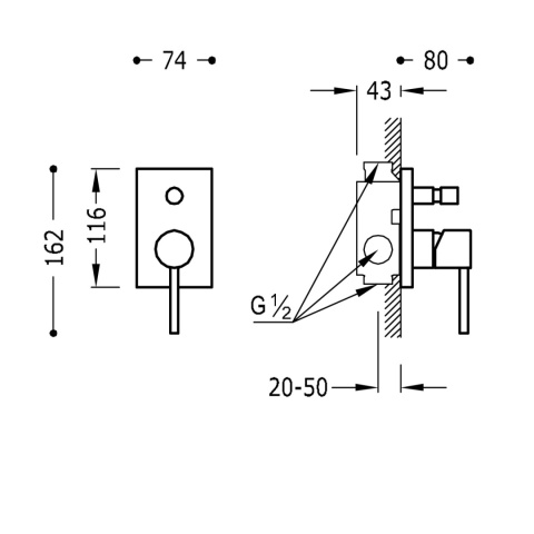 Tres Max Bateria wannowo-prysznicowa podtynkowa chrom 062.180.02