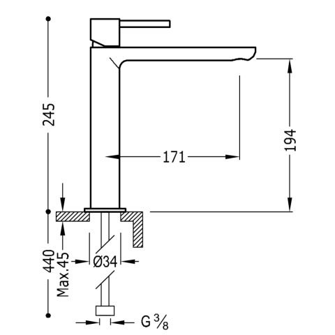 Tres Max-Tres Bateria umywalkowa wysoka chrom 062.203.04