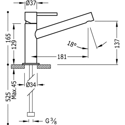Tres Max-Tres Jednouchwytowa bateria umywalkowa z wydłużoną wylewką i dźwignią chrom 062.203.01