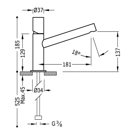 Tres Max-Tres Jednouchwytowa bateria umywalkowa z wydłużoną wylewką i pokrętłem chrom 061.203.01