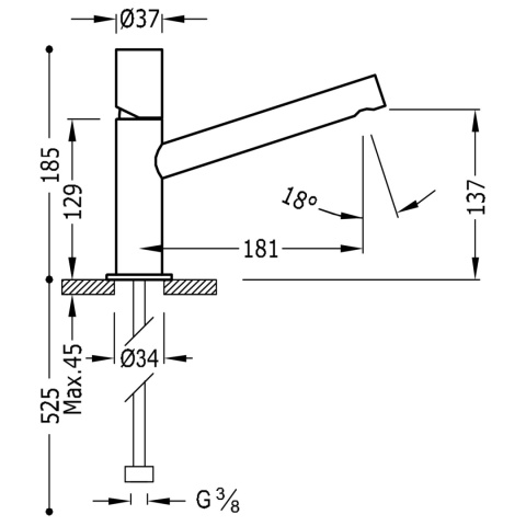 Tres Max-Tres Jednouchwytowa bateria umywalkowa z wydłużoną wylewką i pokrętłem chrom 06120301